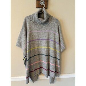 LOFT Womens Size XS/S Wool Blend Sweater Poncho Gray Multicolor Stripes